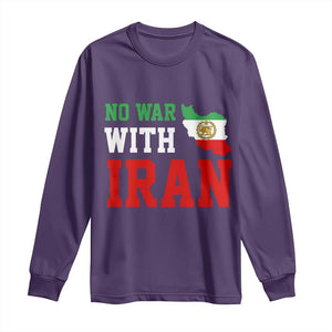 No War With Iran Long Sleeve Shirt Iran Freedom Protest TS12 Purple Print Your Wear