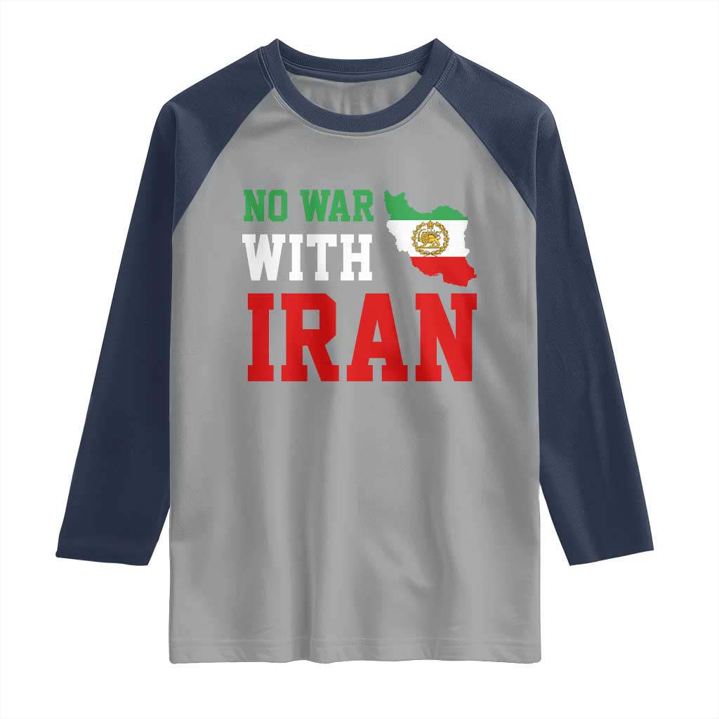No War With Iran Raglan Shirt Iran Freedom Protest TS12 Sport Gray Navy Print Your Wear
