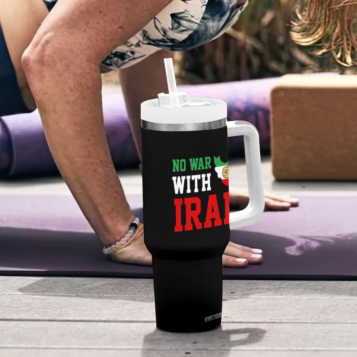 No War With Iran Tumbler With Handle Iran Freedom Protest TS12 Print Your Wear