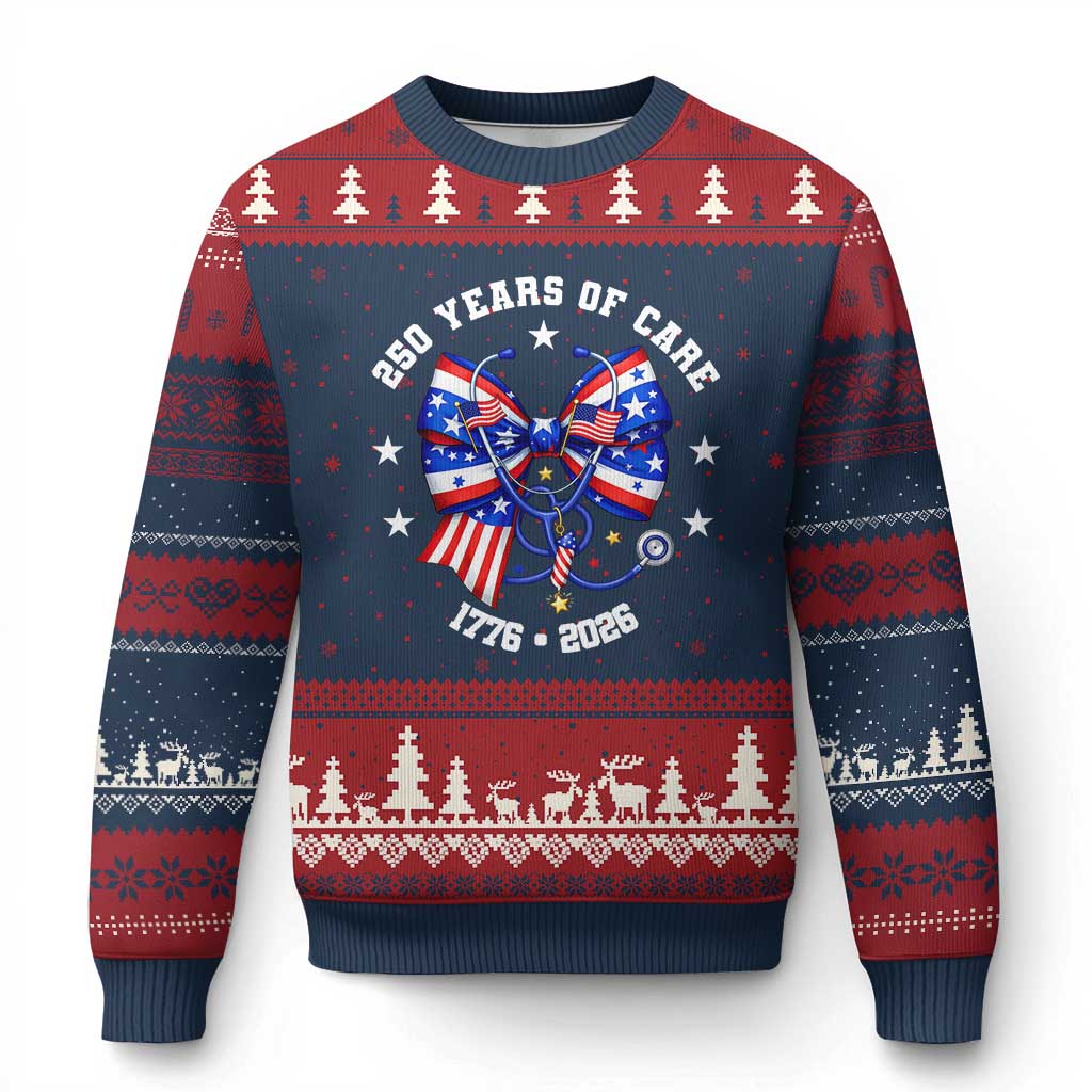 Nurse 250 Years Of Care Ugly Christmas Sweater Patriotic American Nurse Gift TS12 Navy Red Print Your Wear