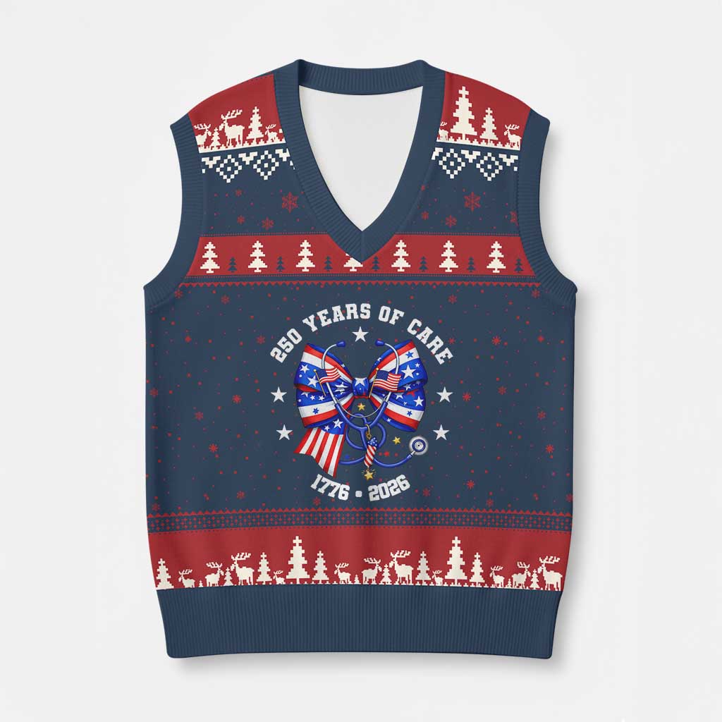 Nurse 250 Years Of Care V-Neck Knit Sweater Vest Patriotic American Nurse Gift TS12 Navy Red Print Your Wear