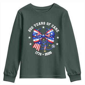 Nurse 250 Years Of Care Youth Sweatshirt Patriotic American Nurse Gift TS12 Dark Forest Green Print Your Wear