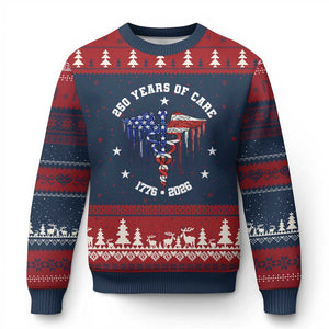 Patriotic Nurse 250 Years Of Care Ugly Christmas Sweater Healthcare Worker Gift TS12 Navy Red Print Your Wear