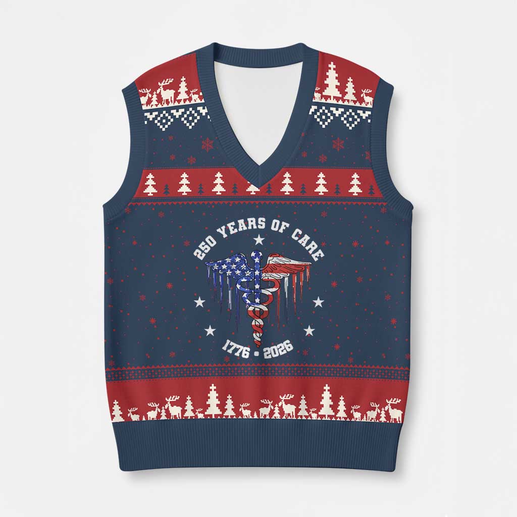 Patriotic Nurse 250 Years Of Care V-Neck Knit Sweater Vest Healthcare Worker Gift TS12 Navy Red Print Your Wear