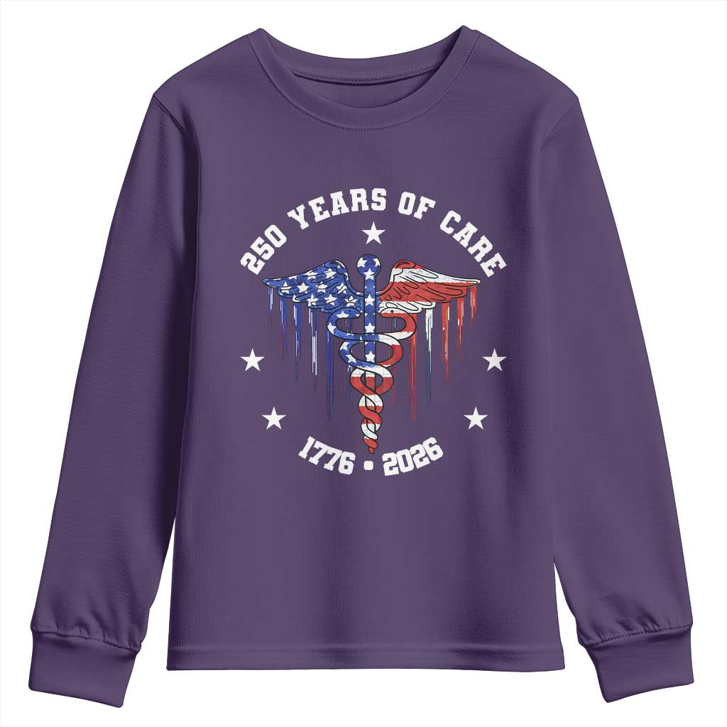 Patriotic Nurse 250 Years Of Care Youth Sweatshirt Healthcare Worker Gift TS12 Purple Print Your Wear