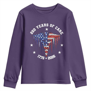 Patriotic Nurse 250 Years Of Care Youth Sweatshirt Healthcare Worker Gift TS12 Purple Print Your Wear