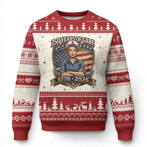 Patriotic Nurse Celebrating 250 Years Of Care Gift Ugly Christmas Sweater TS12 Beige Red Print Your Wear