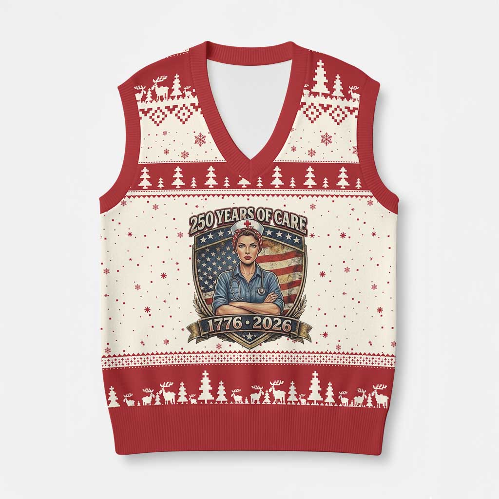 Patriotic Nurse Celebrating 250 Years Of Care Gift V-Neck Knit Sweater Vest TS12 Beige Red Print Your Wear