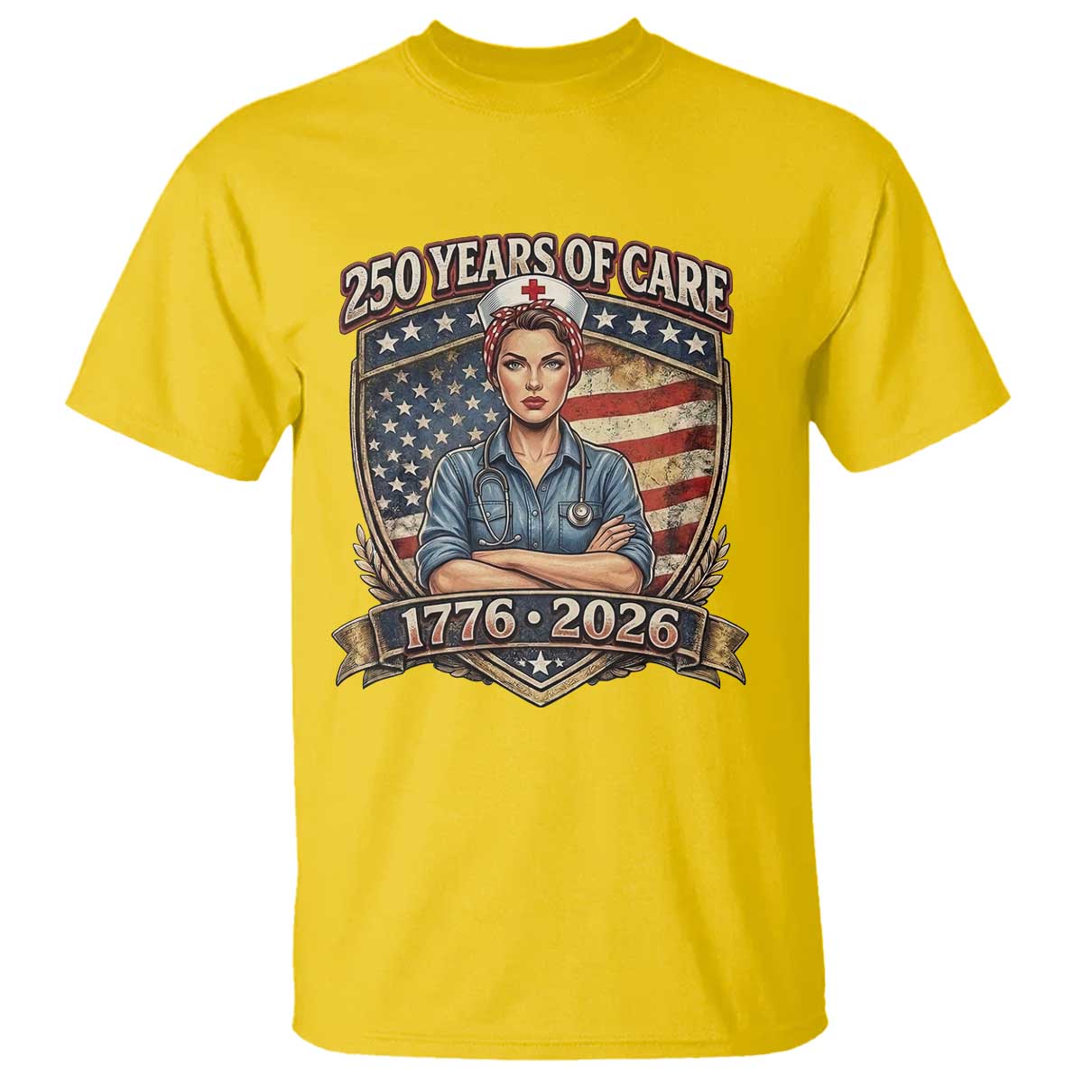 Patriotic Nurse Celebrating 250 Years Of Care Gift T Shirt TS12 Daisy Print Your Wear