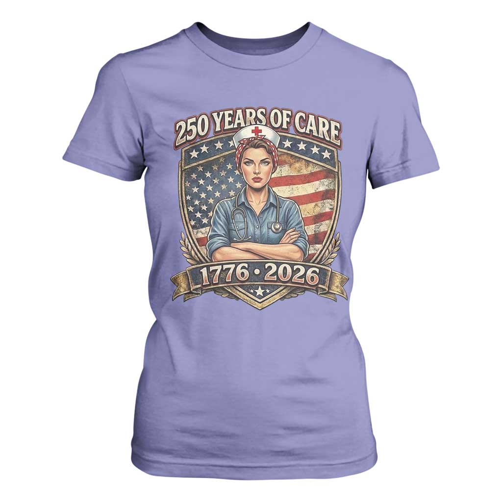 Patriotic Nurse Celebrating 250 Years Of Care Gift T Shirt For Women TS12 Violet Print Your Wear