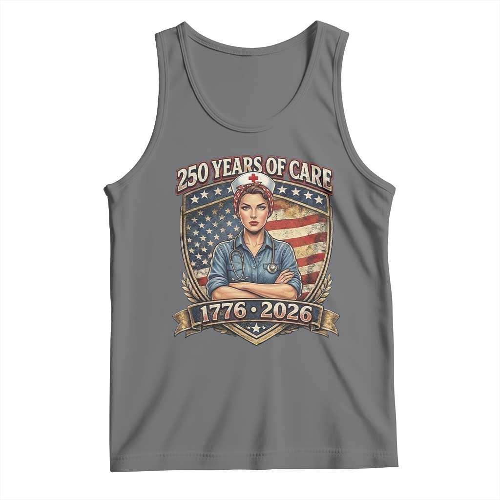 Patriotic Nurse Celebrating 250 Years Of Care Gift Tank Top TS12 Black Heather Print Your Wear