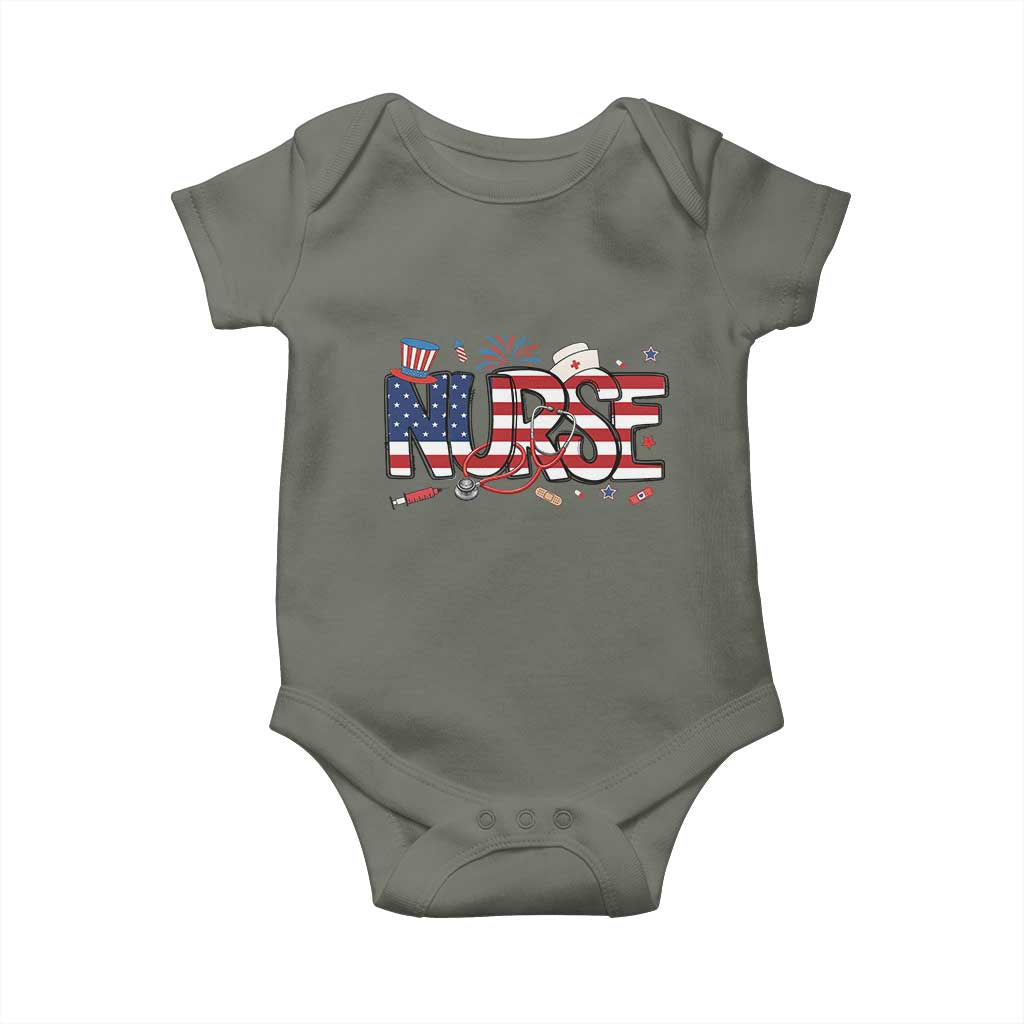 USA 250 Proud American Nurse Baby Onesie Patriotic Healthcare Hero TS12 Military Green Print Your Wear