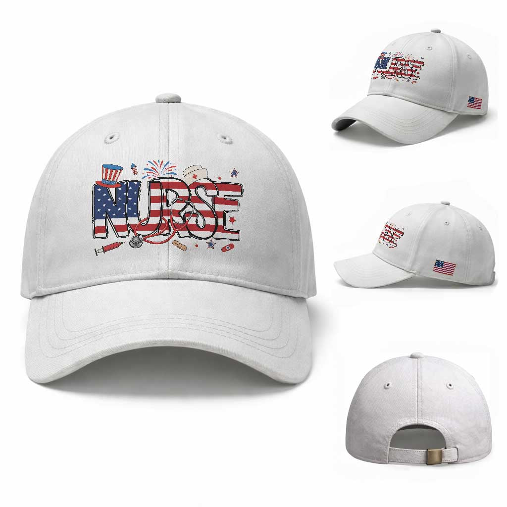 USA 250 Proud American Nurse Baseball Cap Patriotic Healthcare Hero TS12 Baseball Cap Universal Fit White Print Your Wear