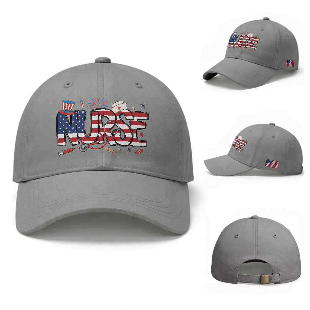 USA 250 Proud American Nurse Baseball Cap Patriotic Healthcare Hero TS12 Baseball Cap Universal Fit Sport Gray Print Your Wear