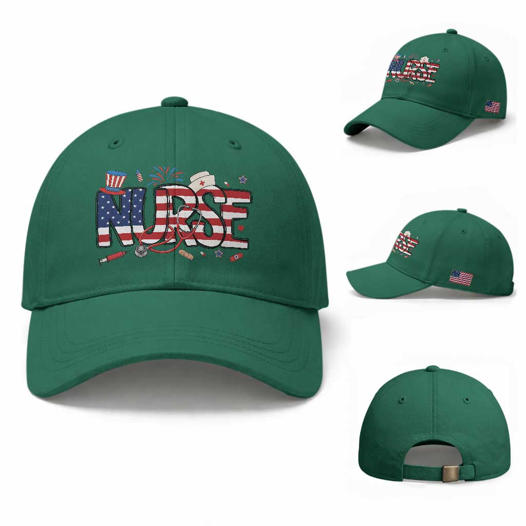 USA 250 Proud American Nurse Baseball Cap Patriotic Healthcare Hero TS12 Baseball Cap Universal Fit Irish Green Print Your Wear