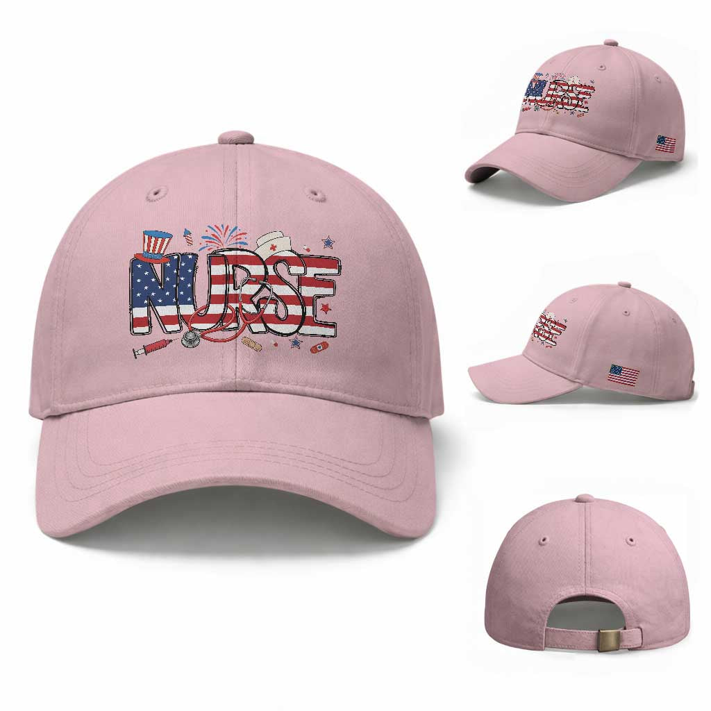 USA 250 Proud American Nurse Baseball Cap Patriotic Healthcare Hero TS12 Baseball Cap Universal Fit Light Pink Print Your Wear