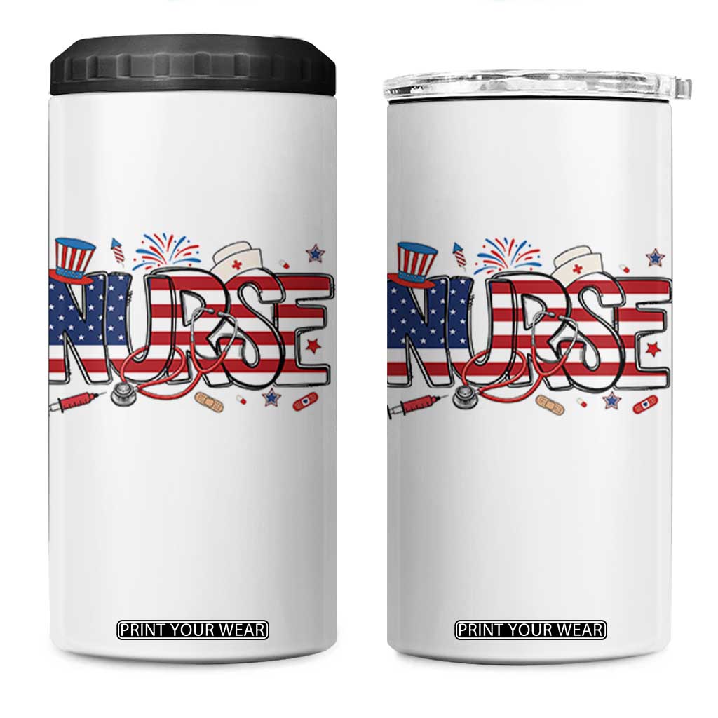 USA 250 Proud American Nurse 4 in 1 Can Cooler Tumbler Patriotic Healthcare Hero TS12 One Size: 16 oz White Print Your Wear