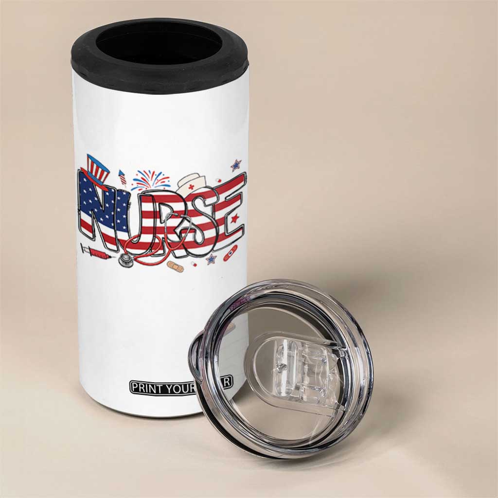 USA 250 Proud American Nurse 4 in 1 Can Cooler Tumbler Patriotic Healthcare Hero TS12 Print Your Wear