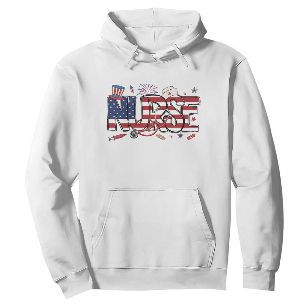 USA 250 Proud American Nurse Hoodie Patriotic Healthcare Hero TS12 White Print Your Wear