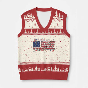 USA 250 Proud American Nurse V-Neck Knit Sweater Vest Patriotic Healthcare Hero TS12 Beige Red Print Your Wear