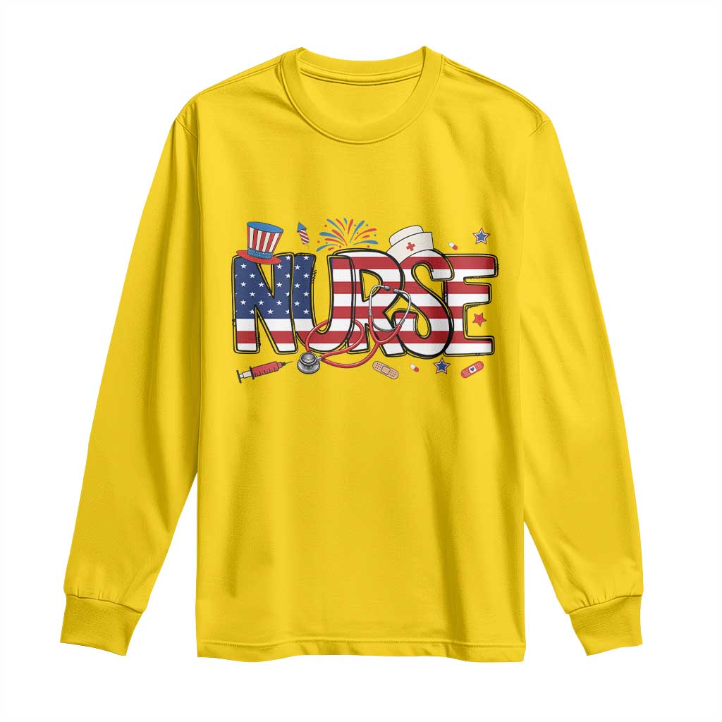USA 250 Proud American Nurse Long Sleeve Shirt Patriotic Healthcare Hero TS12 Daisy Print Your Wear