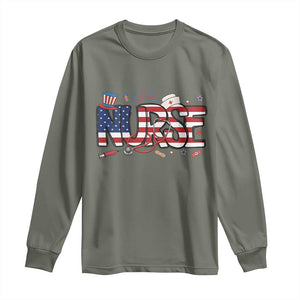 USA 250 Proud American Nurse Long Sleeve Shirt Patriotic Healthcare Hero TS12 Military Green Print Your Wear