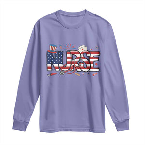 USA 250 Proud American Nurse Long Sleeve Shirt Patriotic Healthcare Hero TS12 Violet Print Your Wear