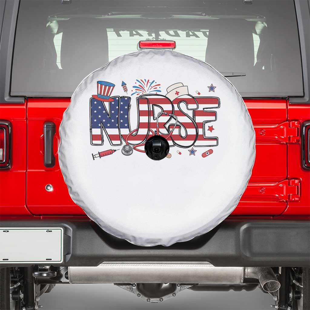 USA 250 Proud American Nurse Spare Tire Cover Patriotic Healthcare Hero TS12 White Print Your Wear