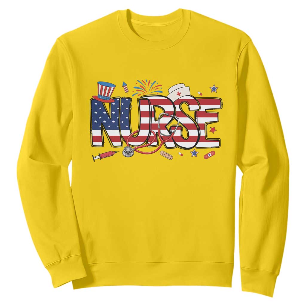 USA 250 Proud American Nurse Sweatshirt Patriotic Healthcare Hero TS12 Daisy Print Your Wear