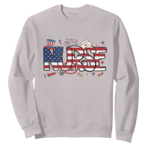 USA 250 Proud American Nurse Sweatshirt Patriotic Healthcare Hero TS12 Ice Gray Print Your Wear