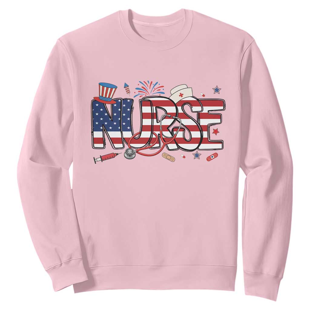 USA 250 Proud American Nurse Sweatshirt Patriotic Healthcare Hero TS12 Light Pink Print Your Wear