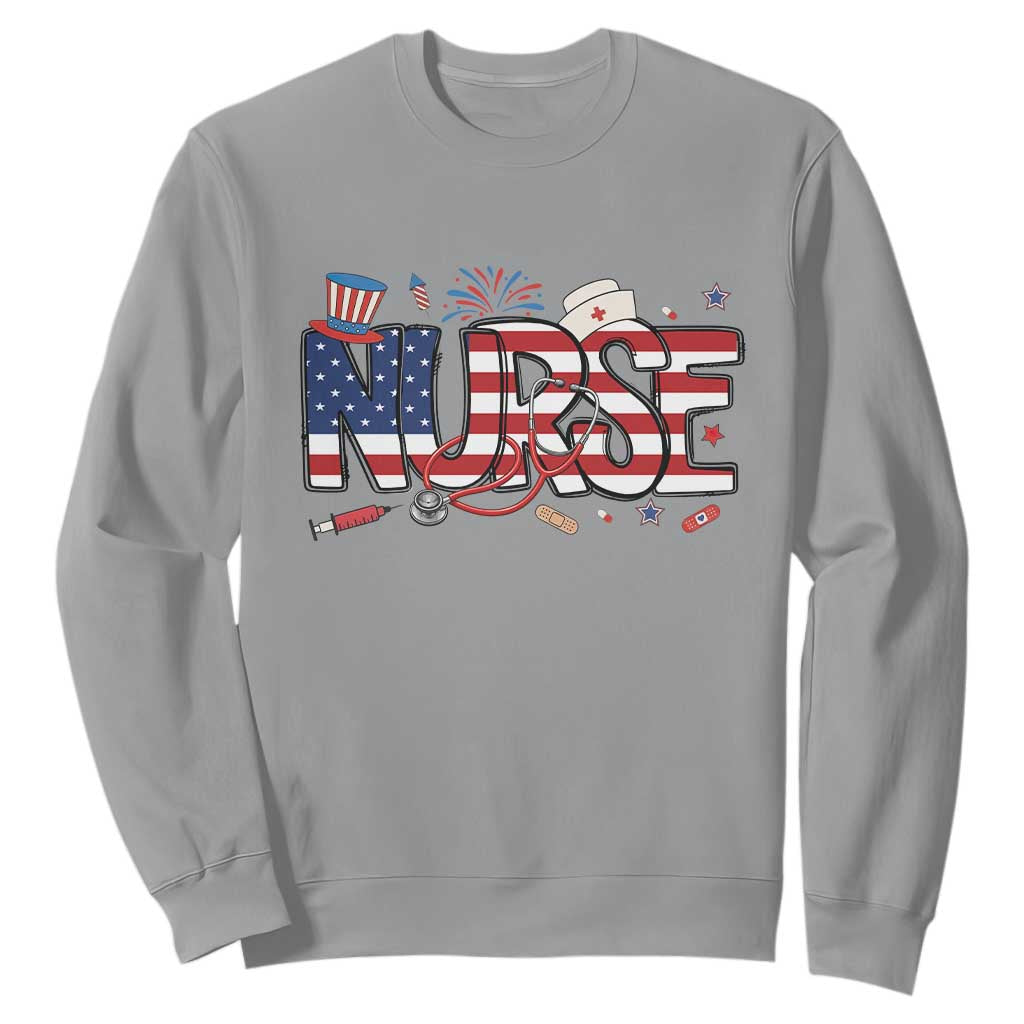 USA 250 Proud American Nurse Sweatshirt Patriotic Healthcare Hero TS12 Sport Gray Print Your Wear