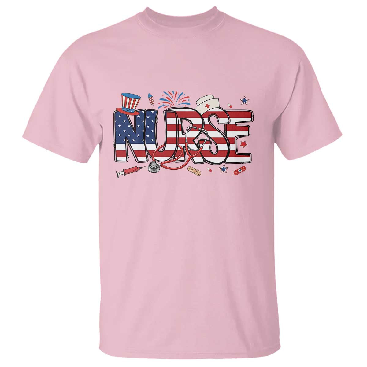 USA 250 Proud American Nurse T Shirt Patriotic Healthcare Hero TS12 Light Pink Print Your Wear