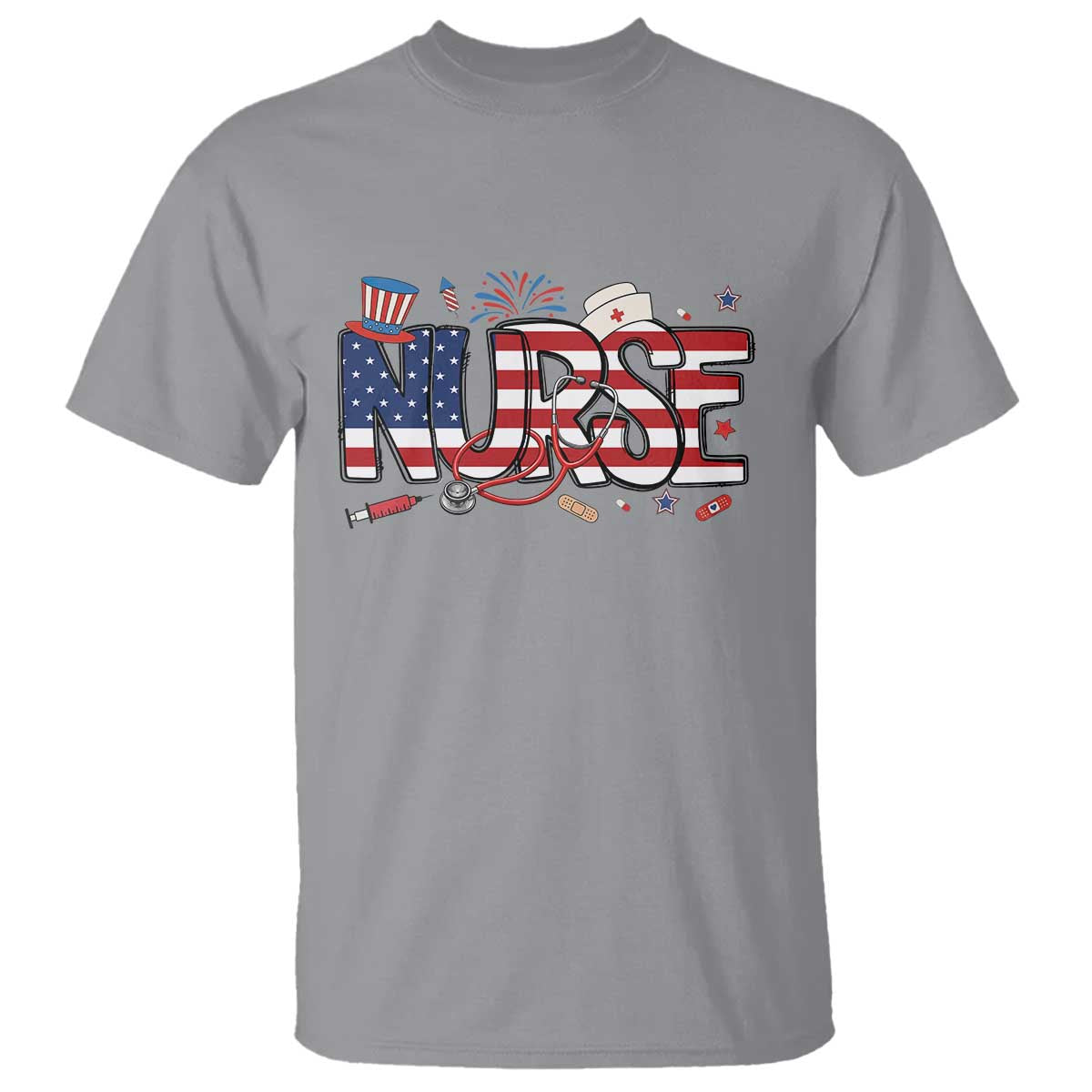 USA 250 Proud American Nurse T Shirt Patriotic Healthcare Hero TS12 Sport Gray Print Your Wear