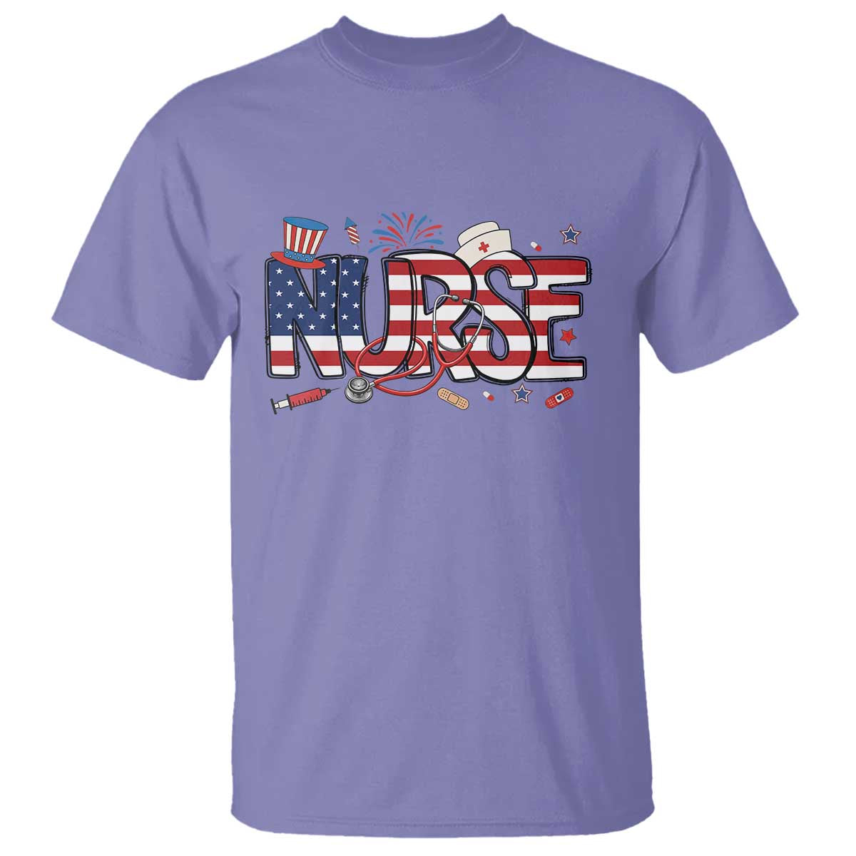USA 250 Proud American Nurse T Shirt Patriotic Healthcare Hero TS12 Violet Print Your Wear