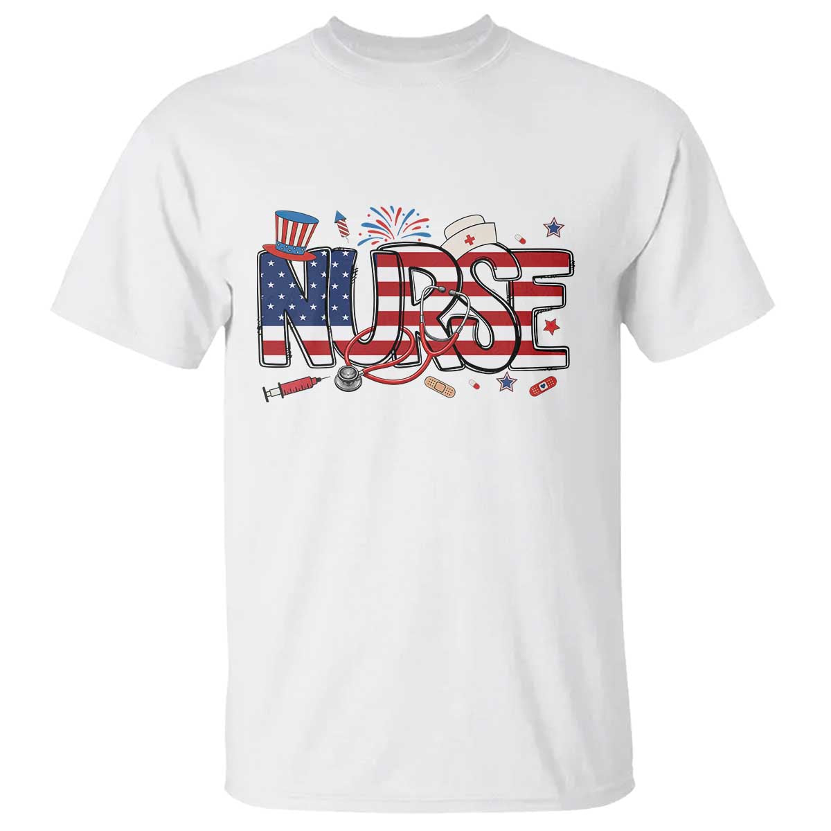 USA 250 Proud American Nurse T Shirt Patriotic Healthcare Hero TS12 White Print Your Wear