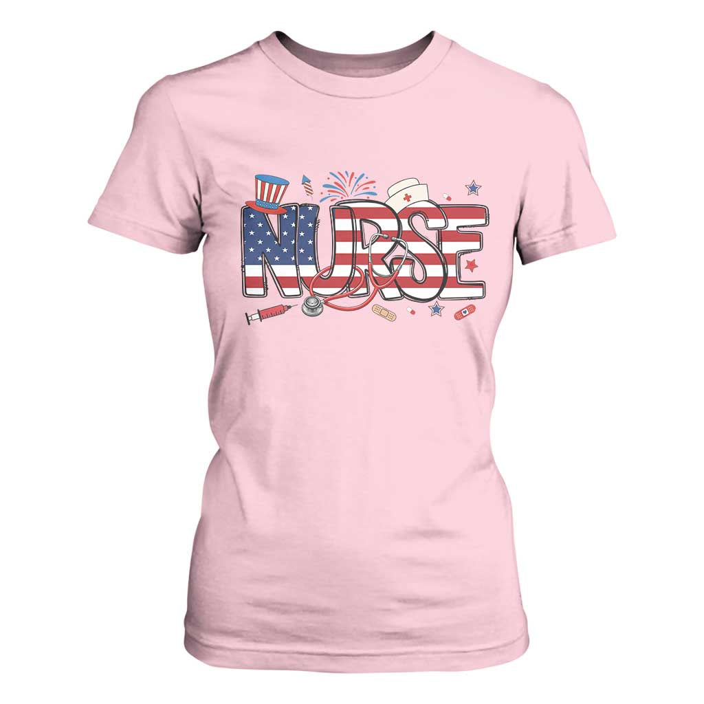 USA 250 Proud American Nurse T Shirt For Women Patriotic Healthcare Hero TS12 Light Pink Print Your Wear