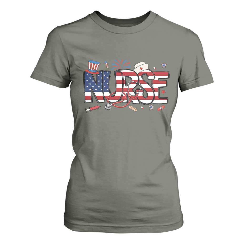 USA 250 Proud American Nurse T Shirt For Women Patriotic Healthcare Hero TS12 Military Green Print Your Wear
