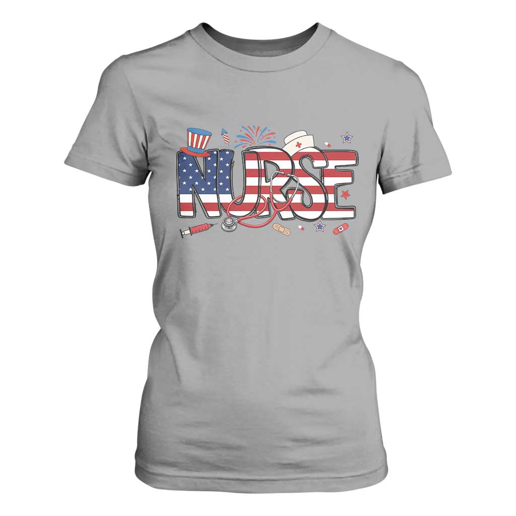 USA 250 Proud American Nurse T Shirt For Women Patriotic Healthcare Hero TS12 Sport Gray Print Your Wear