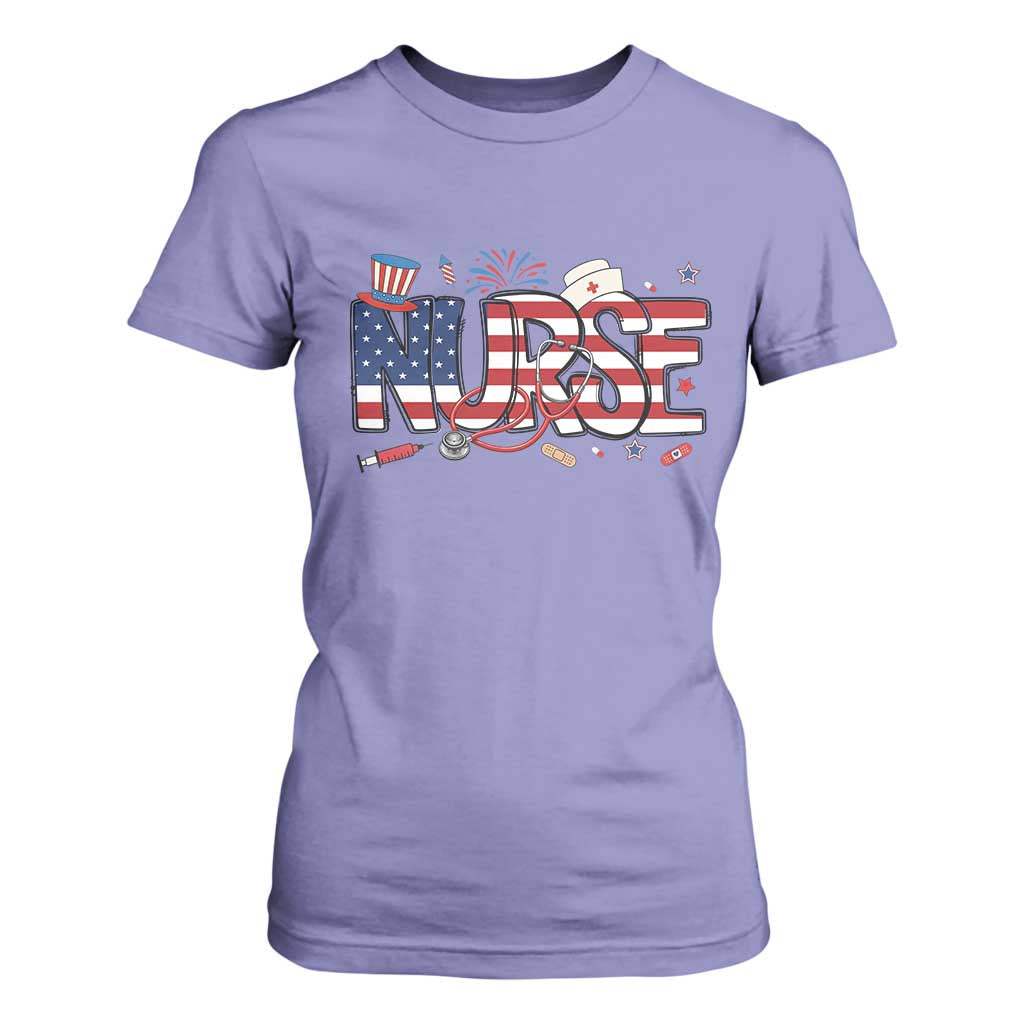 USA 250 Proud American Nurse T Shirt For Women Patriotic Healthcare Hero TS12 Violet Print Your Wear