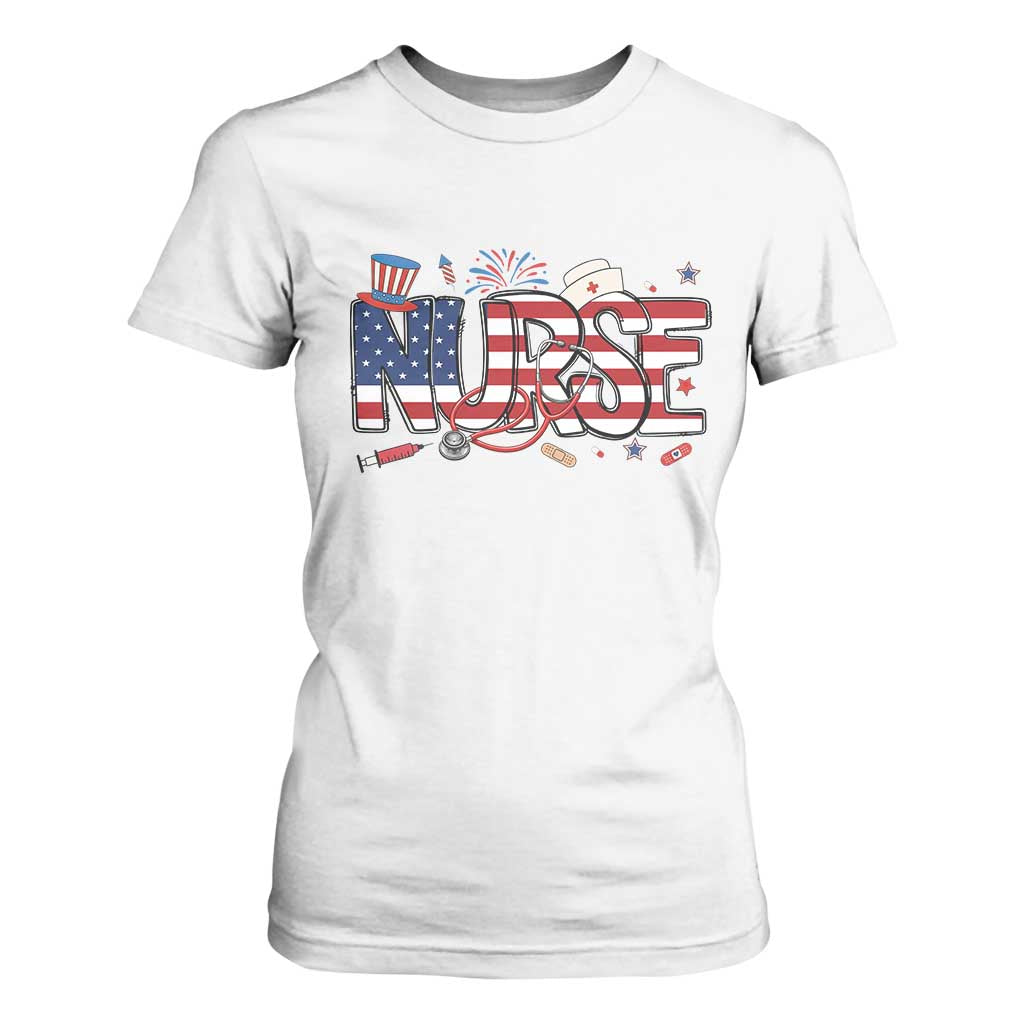 USA 250 Proud American Nurse T Shirt For Women Patriotic Healthcare Hero TS12 White Print Your Wear