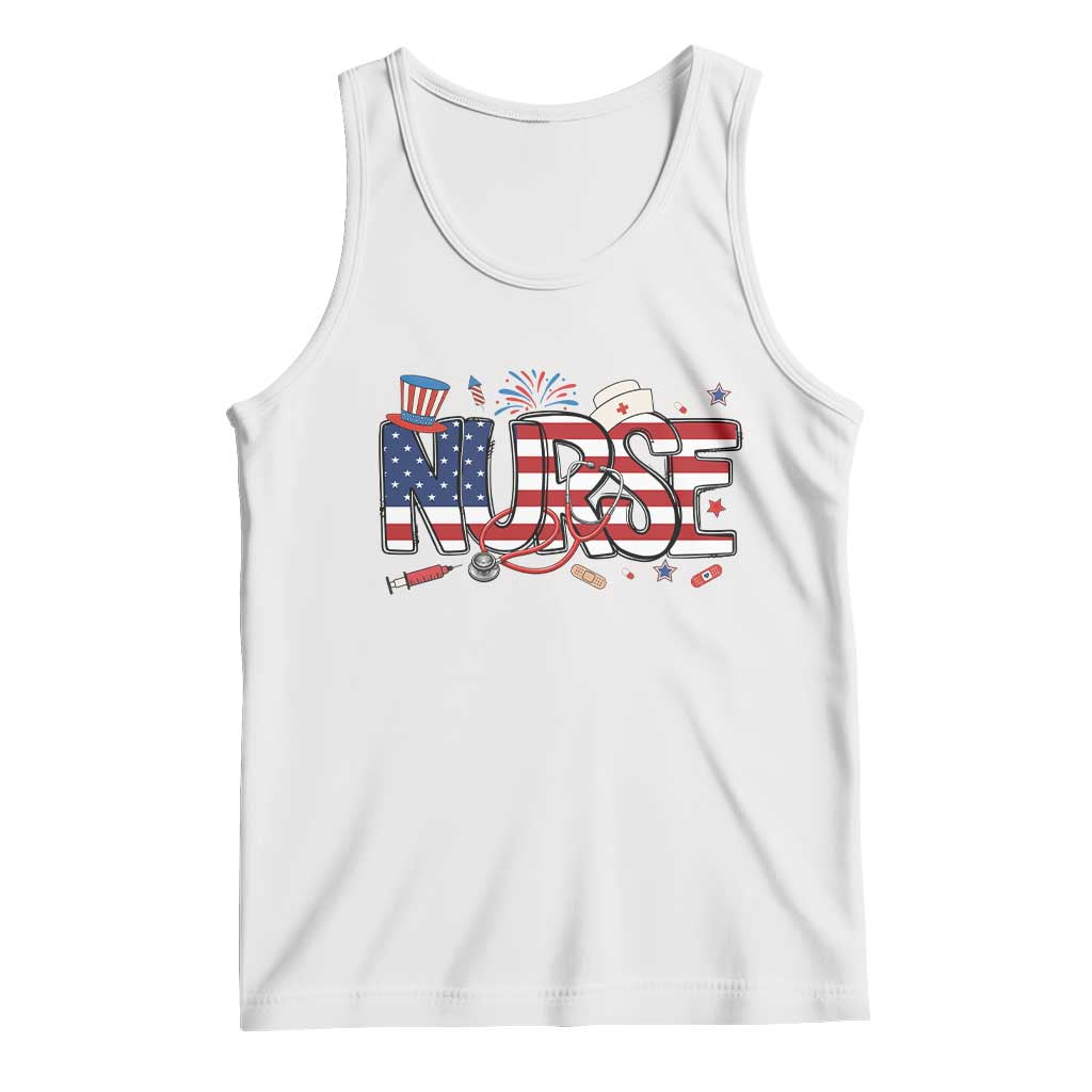 USA 250 Proud American Nurse Tank Top Patriotic Healthcare Hero TS12 White Print Your Wear