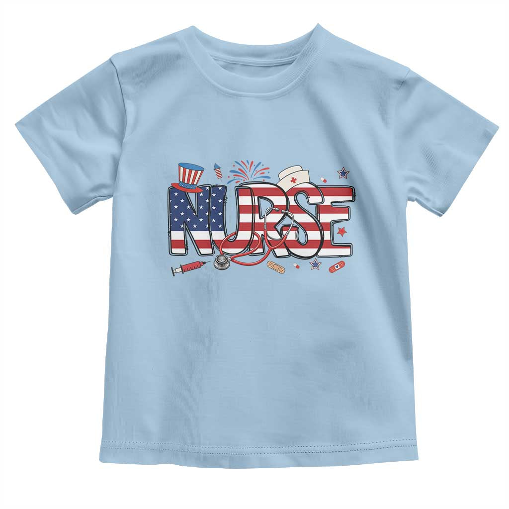 USA 250 Proud American Nurse Toddler T Shirt Patriotic Healthcare Hero TS12 Light Blue Print Your Wear