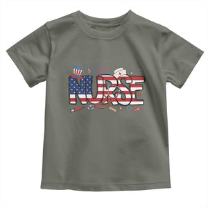 USA 250 Proud American Nurse Toddler T Shirt Patriotic Healthcare Hero TS12 Military Green Print Your Wear