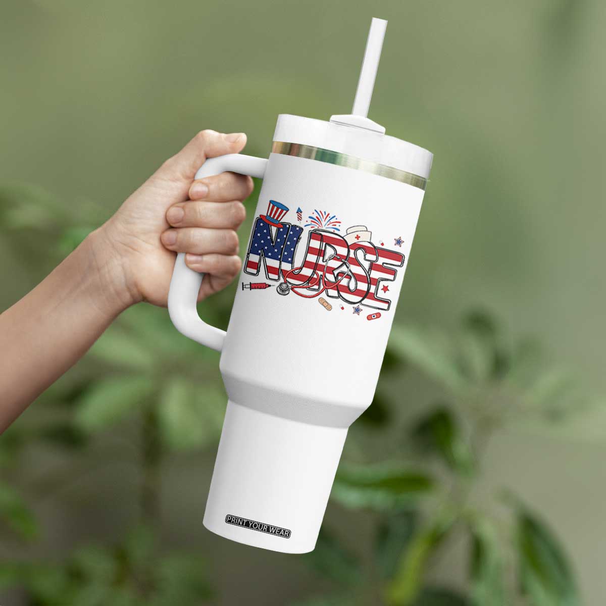 USA 250 Proud American Nurse Tumbler With Handle Patriotic Healthcare Hero TS12 Print Your Wear