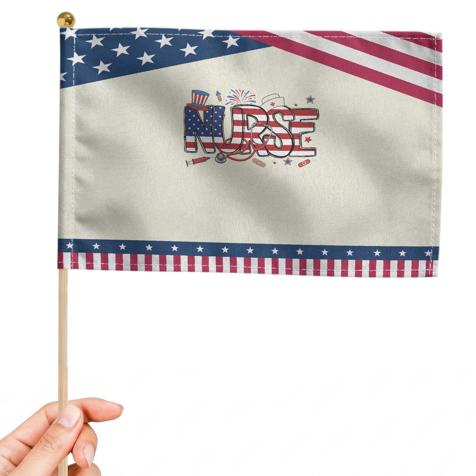USA 250 Proud American Nurse Patriotic Handheld Flag Patriotic Healthcare Hero TS12 Modern 8.2