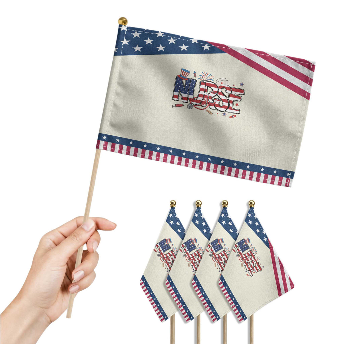 USA 250 Proud American Nurse Patriotic Handheld Flag Patriotic Healthcare Hero TS12 Print Your Wear