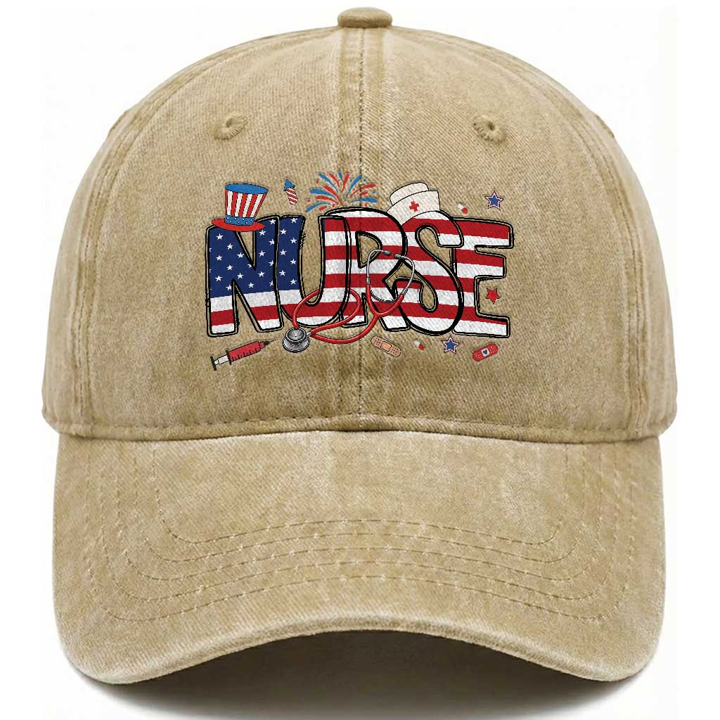 USA 250 Proud American Nurse Washed Cotton Baseball Cap Patriotic Healthcare Hero TS12 Print Your Wear