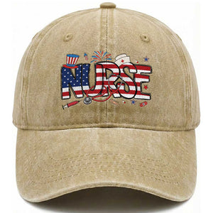USA 250 Proud American Nurse Washed Cotton Baseball Cap Patriotic Healthcare Hero TS12 Print Your Wear