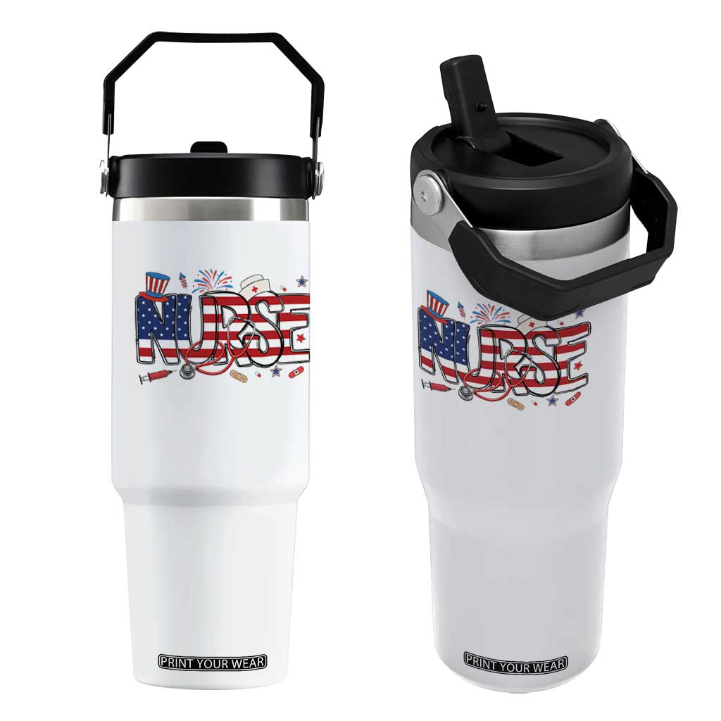 USA 250 Proud American Nurse Flip Straw Tumbler Patriotic Healthcare Hero TS12 One Size: 30 oz White Print Your Wear